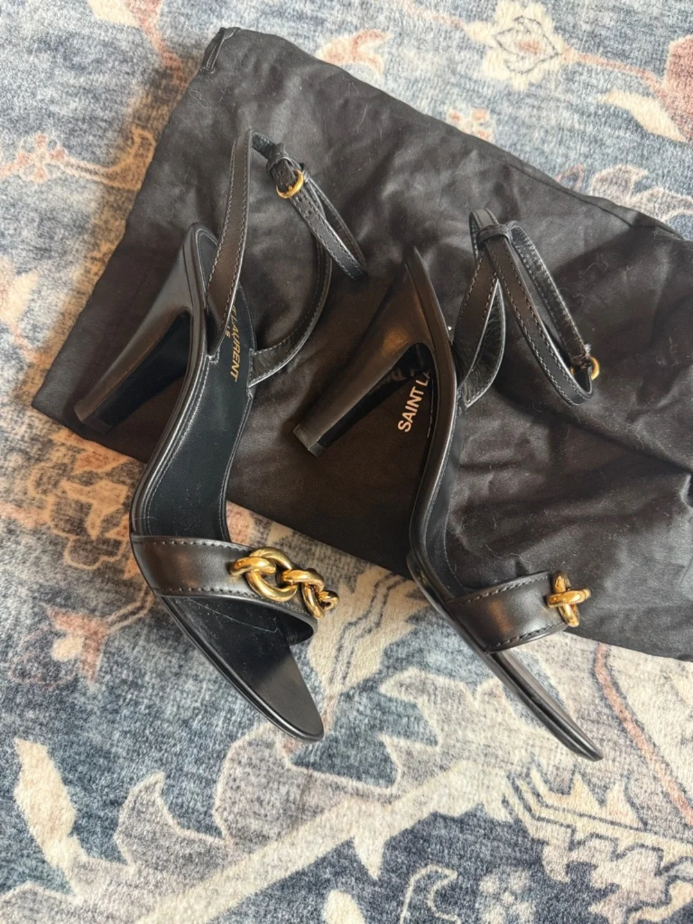 Saint Laurent Le Maillon 95 Sandals in black calf leather.  37.5 - Picture 10 of 14